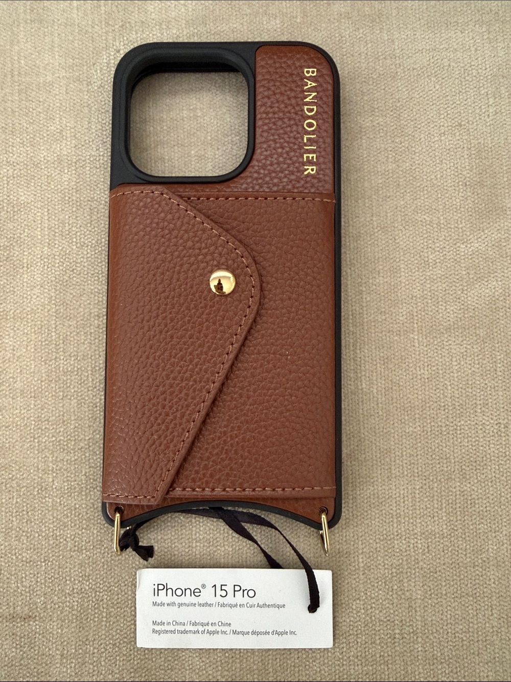 Bandolier Brown Leather Card Slot phone Case with Gold Accents- iPhone 15 Pro